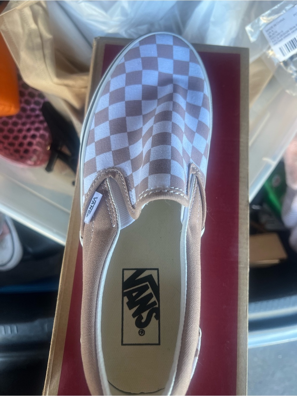 Vans Kids Checkerboard Slip-On in Pink and White